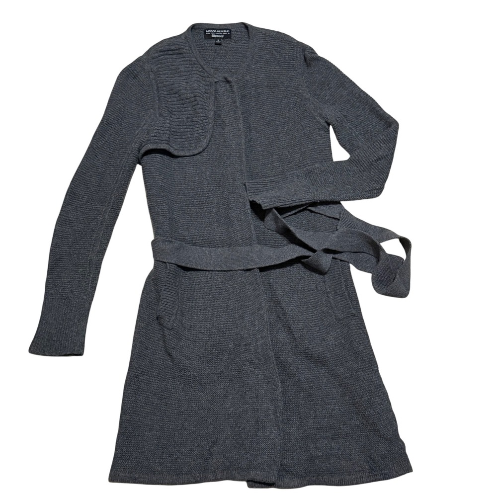 Banana Republic Filpucci Italian Yarn Gray Knit Belted‎ Cardigan Sweater S